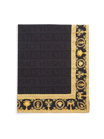 Shop Versace Barocco & Robe Wool Throw In Black