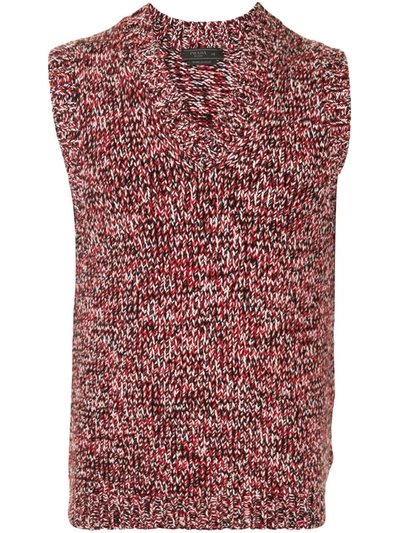 Shop Prada Melange V-neck Vest In Red