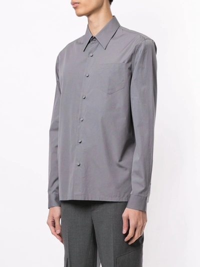 Shop Prada Pointed Collar Buttoned Shirt In Grey