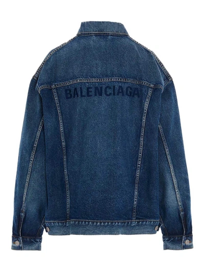 Shop Balenciaga Oversized Denim Jacket With Embroidery In Blue