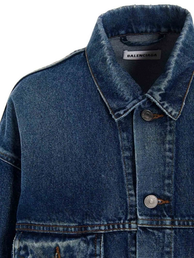Shop Balenciaga Oversized Denim Jacket With Embroidery In Blue