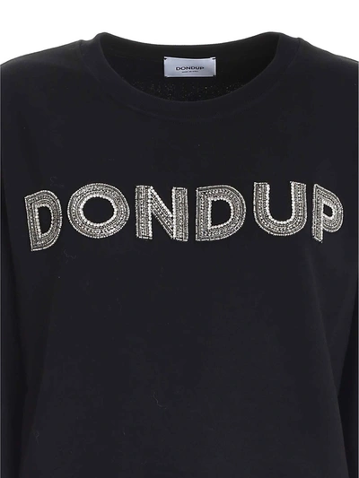 Shop Dondup Black Crop Sweatshirt With Rhinestone