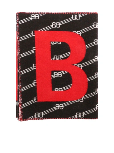Shop Balenciaga Licence Macro Scarf In Black And Red