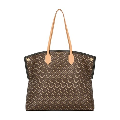 Shop Burberry Logo Graphic Cotton Canvas Society Tote In Bridle Brown