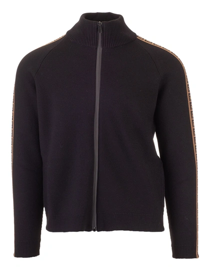 Shop Fendi Black Cardigan With Ff Bands