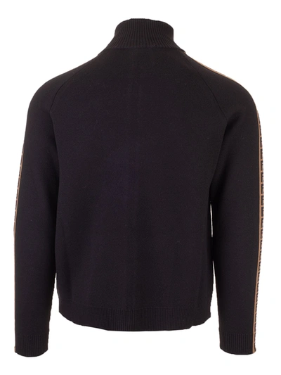 Shop Fendi Black Cardigan With Ff Bands