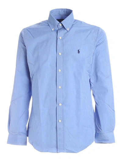 Shop Ralph Lauren Polo  Slim Fit Button Down Cotton Shirt In Light Blue