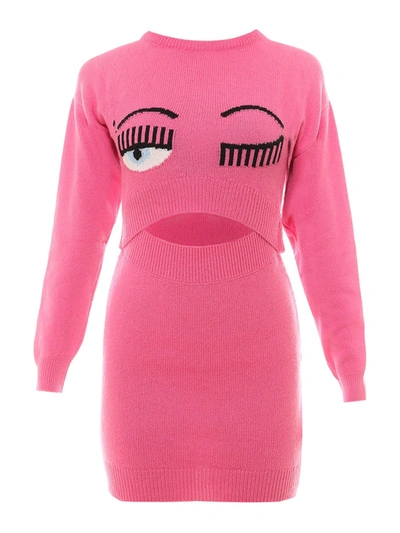 Shop Chiara Ferragni Wool Cashmere Blend Dress In Pink