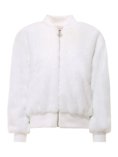 Shop Chiara Ferragni Faux Fur Bomber Jacket In White