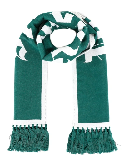 Shop Palm Angels Wool-cotton Blend Scarf In Green