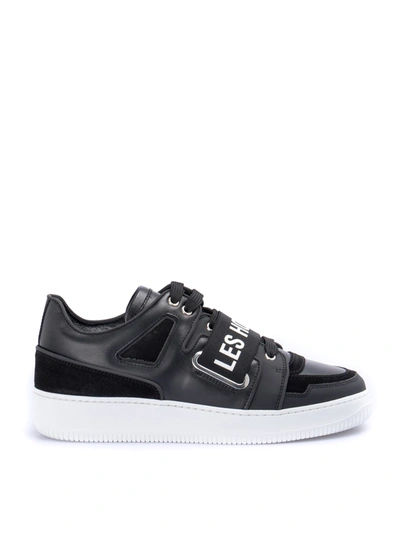 Shop Les Hommes Suede Insert Logo Sneakers In Black