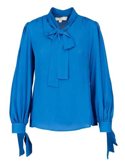 Shop Michael Kors Bow Silk Blouse In Blue
