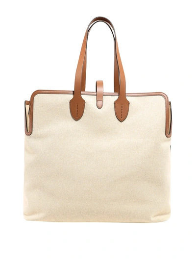 Shop Burberry Logo Printed Canvas Tote In Light Beige