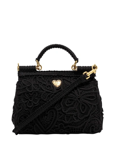 Shop Dolce & Gabbana Sicily Cordonetto Medium Bag In Black