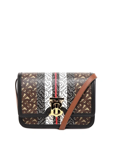 Shop Burberry All-over Tb Monogram Patterned E-canvas Bag In Brown