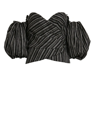 Shop Dundas Striped Linen Off-the-shoulder Top In Black