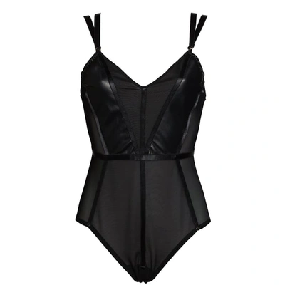 Something Wicked Women's Black Mia Leather & Mesh Bodysuit With Open Back In Open