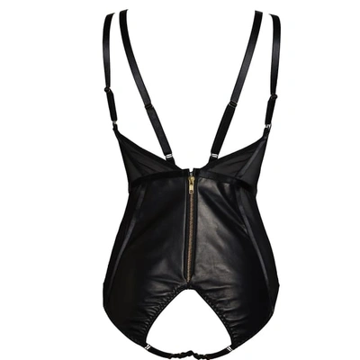 Something Wicked Women's Black Mia Leather & Mesh Bodysuit With Open Back In Open