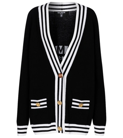 Shop Balmain Wool And Cashmere-blend Cardigan In Black