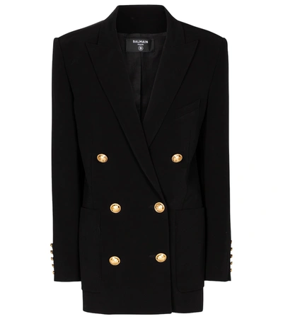 Shop Balmain Double-breasted Crêpe Blazer In Black