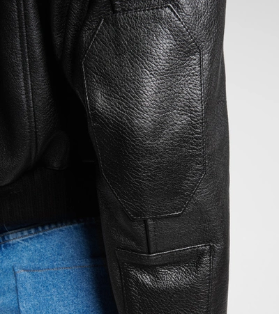 Shop Khaite Larissa Leather Bomber Jacket In Black