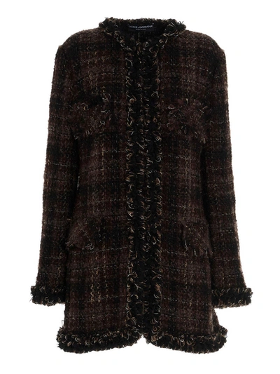Shop Dolce & Gabbana Checked Tweed Jacket In Brown