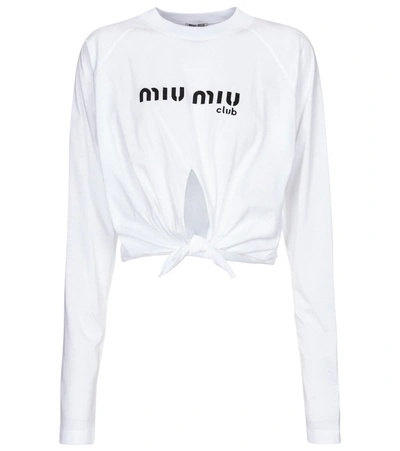 Shop Miu Miu Logo Cotton Jersey Crop Top In White