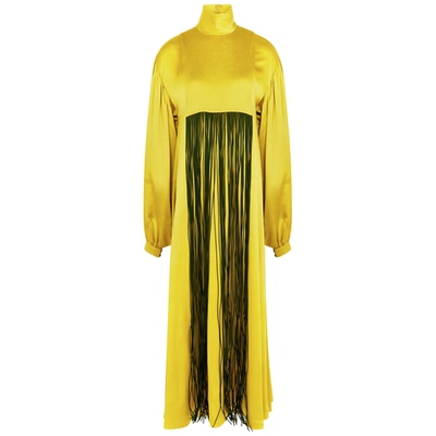 Shop Roksanda Zina Chartreuse Fringed Silk Maxi Dress In Green