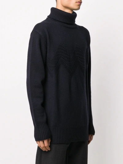 Shop Junya Watanabe Zigzag-embroidered Wool Jumper In Blue