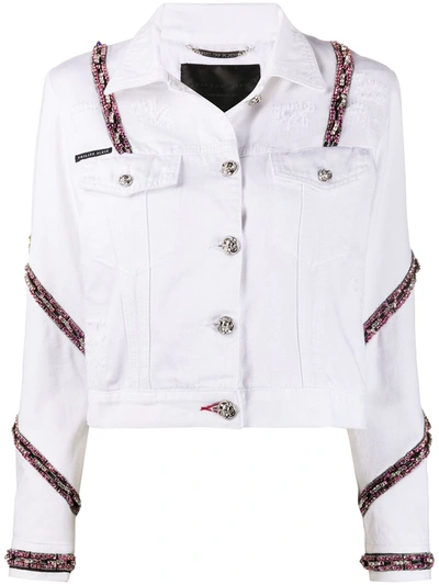 Shop Philipp Plein Crystal-embellished Skinny Jeans In White