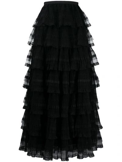 Shop Red Valentino Tulle Tiered Skirt In Black