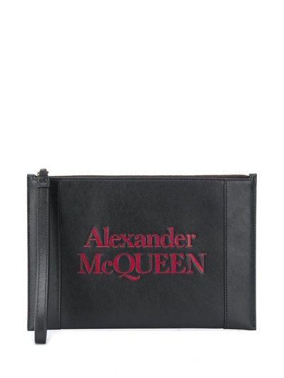 Shop Alexander Mcqueen Logo-print Zip Clutch In Black