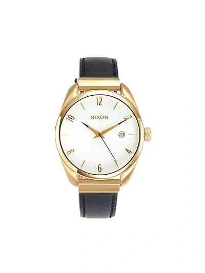 Shop Nixon Bullet Goldtone Stainless Steel & Leather-strap Watch