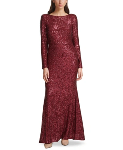 Shop Eliza J Sequin V-back Gown In Ruby Red