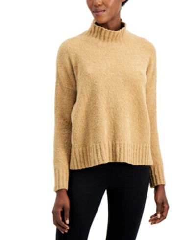 Shop Eileen Fisher Organic Ribbed Turtleneck Box Top In Honey