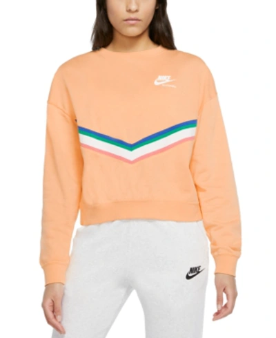 Shop Nike Women's Sportswear Heritage Fleece Sweatshirt In Orange Chalk/white