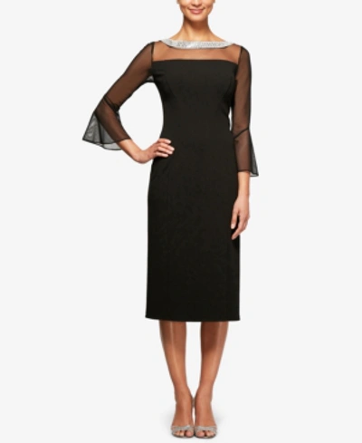 Shop Alex Evenings Petite Embellished Illusion Dress In Black