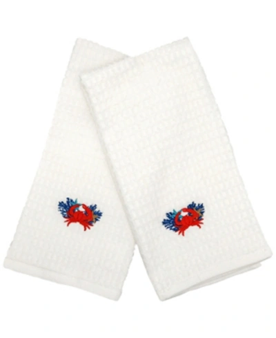 Shop Mod Lifestyles Coral Crab Embroidery Waffle Terry Towel, 16" X 24", Pack Of 2 In White