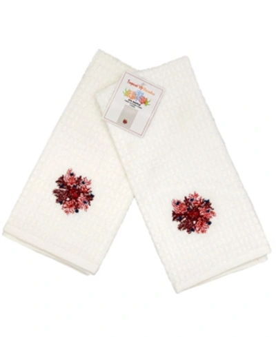 Shop Mod Lifestyles Coral Embroidery Waffle Terry Towel, 16" X 24", Pack Of 2 In White
