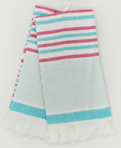 Shop Mod Lifestyles Stripe Yarn Dyed Kitchen Towel With Terry Backing, 20" X 28", Pack Of 2 In Blue Pink