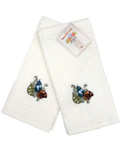 Shop Mod Lifestyles Seashells Embroidery Waffle Terry Towel, 16" X 24", Pack Of 2 In White