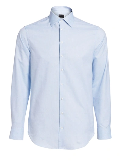 Shop Giorgio Armani Men's Textured Stripe Dress Shirt In Blue