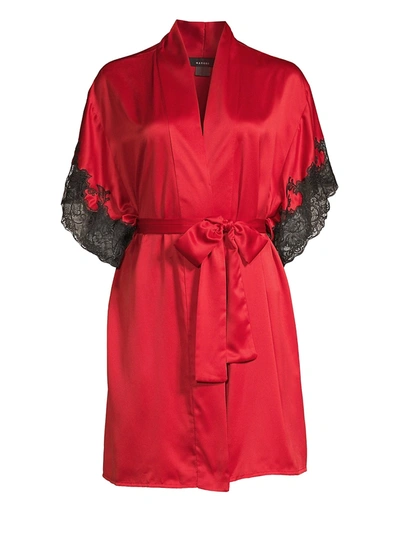 Shop Natori Women's Lace-trim Satin Robe In Red