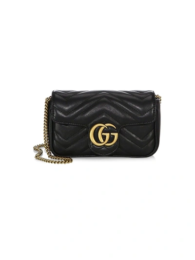 Shop Gucci Women's Gg Marmont Matelassé Leather Mini Chain Camera Bag In Black