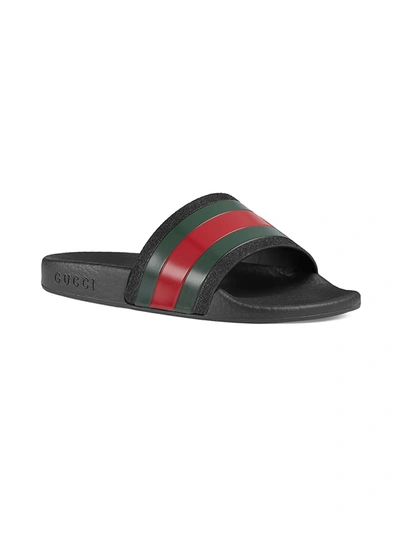 Shop Gucci Kid's Striped Pool Slide Sandals In Black