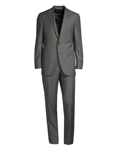 Shop Canali Men's Modern Grid Print Wool Suit In Grey