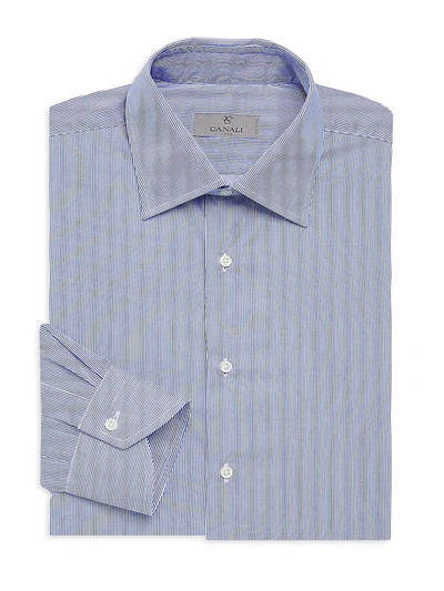 Shop Canali Men's Narrow Bangle Stripe Cotton Dress Shirt In Blue