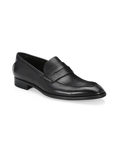 Shop Ermenegildo Zegna Men's Flex Leather Penny Loafers In Black