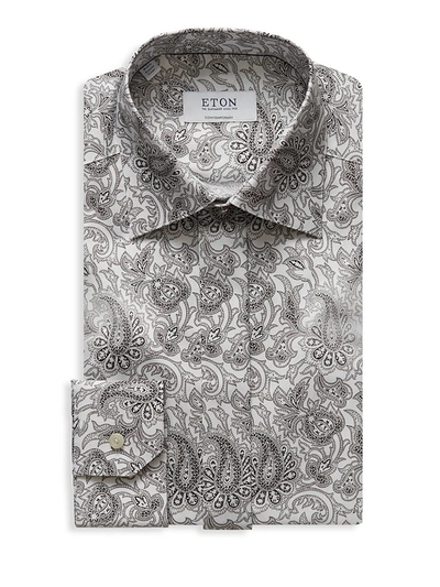 Shop Eton Men's Contemporary Fit Paisley Crease Resistant Dress Shirt In Black White