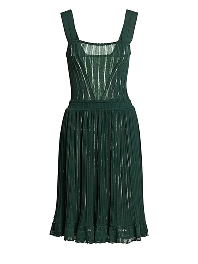 Shop Alaïa Women's Falbalas Pleated A-line Dress In Vert Imperial